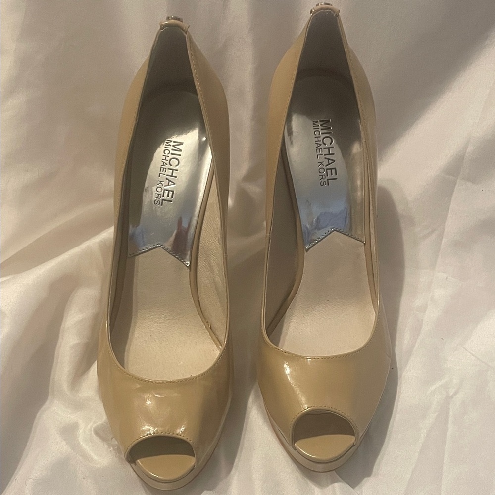 Michael Kors Nude Patent Peep-Toe Heels